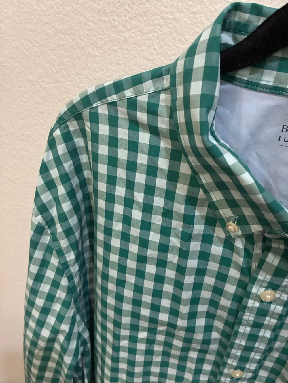 Banana Republic Luxe Stretch Poplin Green Gingham Button-Down Shirt - Men's